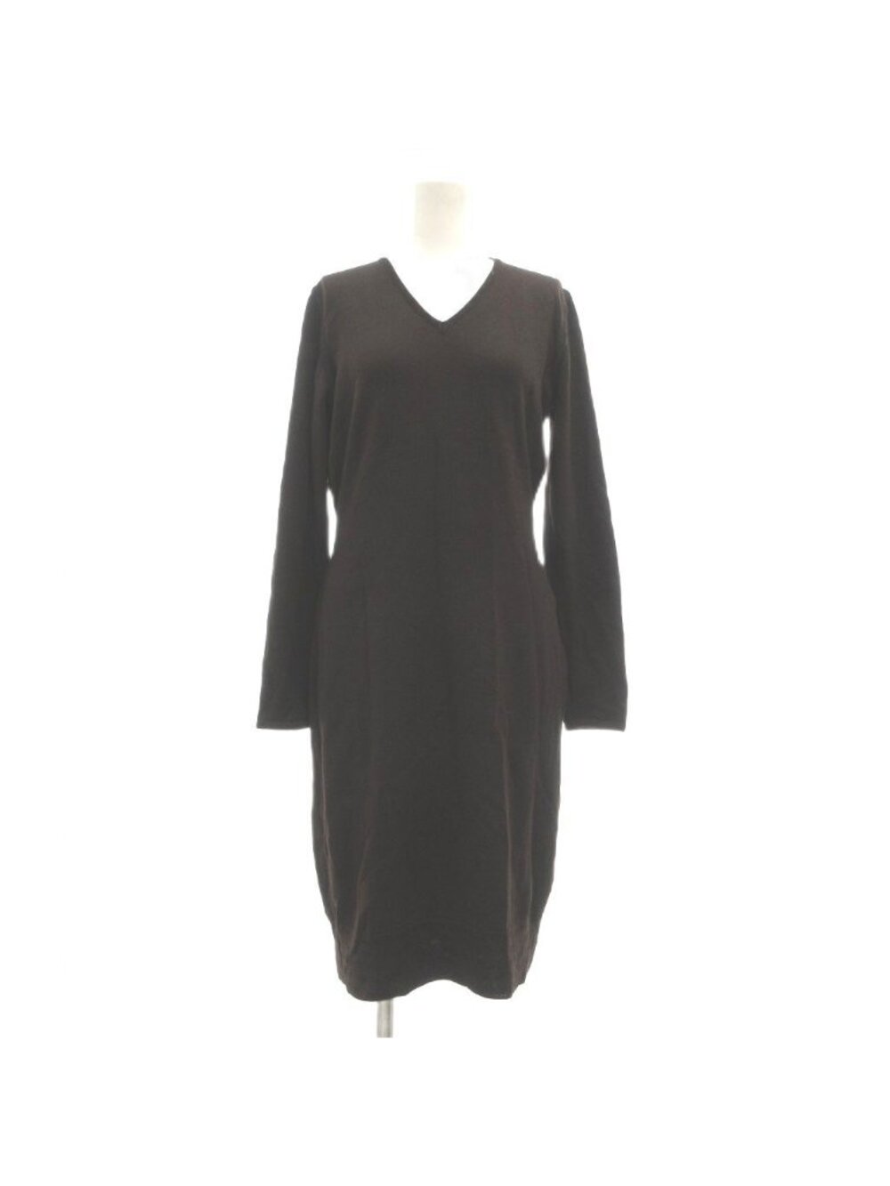 Fendi V-neck Knit Dress Sweater Merino Wool Long Sleeve Knee-Length Brown MG 42